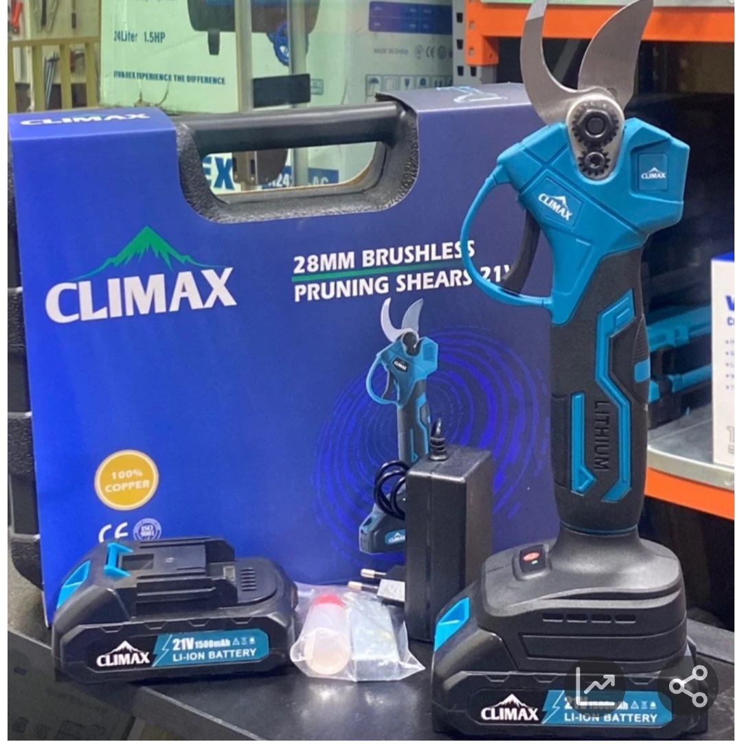 قیچی شارژی باغبانی ۲۱ ولت براشلس دو باتری کلیمکس مدل climax